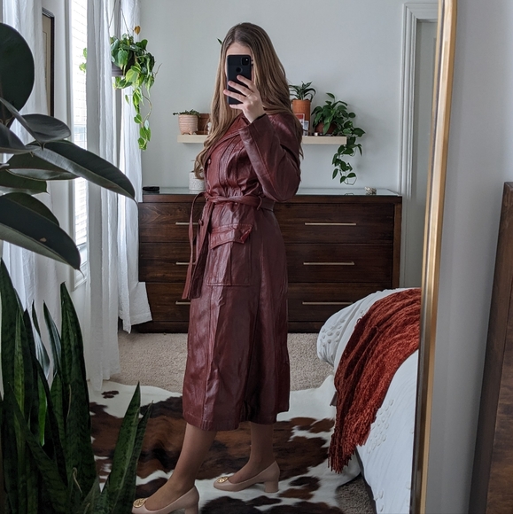 Vintage Faux Leather Trench Coat - Picture 3 of 13